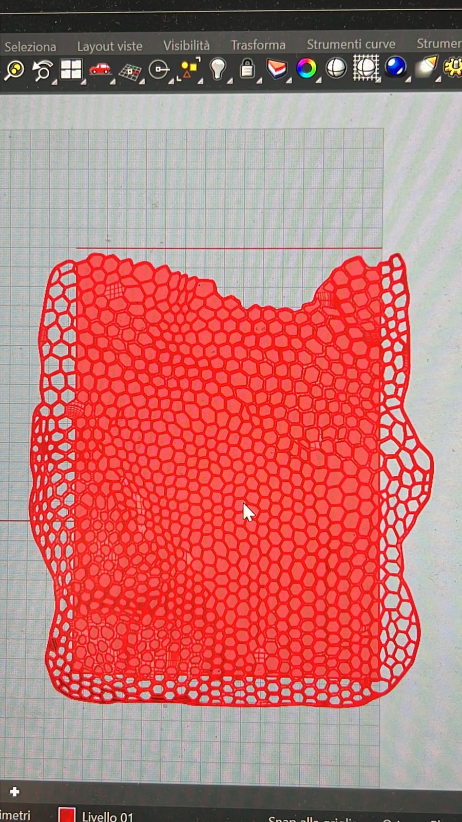 The hive texture is not only a pattern: it builds the relationship between solid, void, and image.